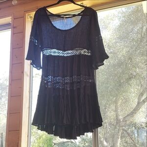 FREE PEOPLE Black Flowy Lace Detail High Low Dress XS